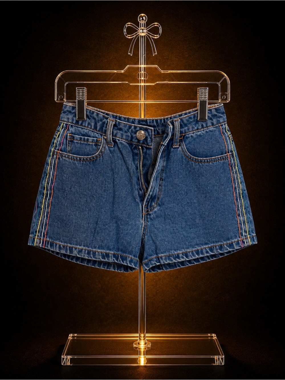 Forever 21 Blue Denim Shorts with Rainbow Side Stitching